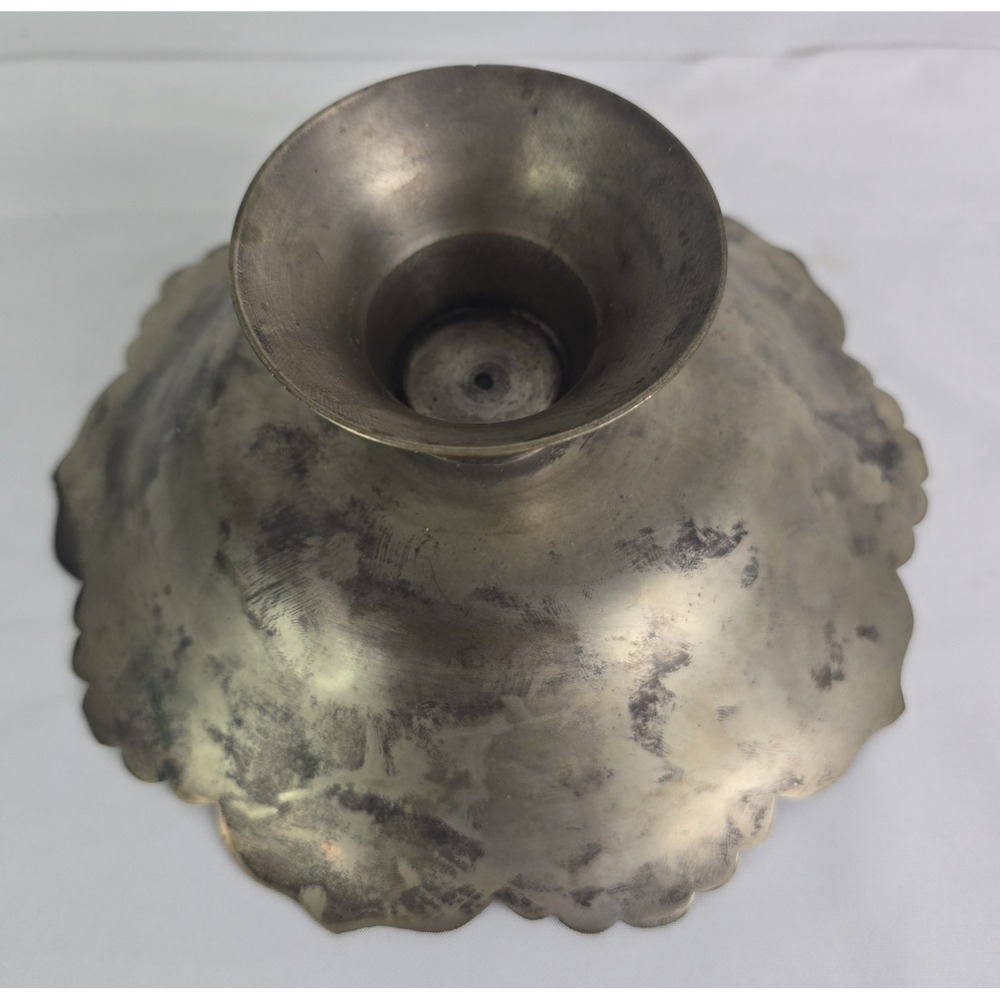 Brass Embossed Floral Scalloped Pedestal Bowl/Compote Metallic Finish - Picture 3 of 3